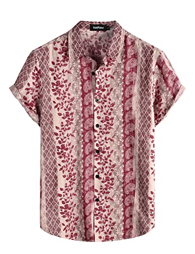 VATPAVE Herren Hawaii Hemd Männer Kurzarm Sommer Freizeithemd Casual Strand Blumen Hawaiihemd Mittel Weiß Rosa von VATPAVE