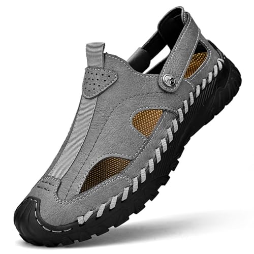 VAVENI Baotou Herren Sandalen, Sommer atmungsaktive Herrenschuhe, Hohlloch Schuhe, Outdoor Anti Rutsch Strandschuhe, 38-46(grau,38) von VAVENI