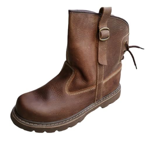 VAVENI Herren Kurzstiefel mit Fleece und warmen Ritterstiefeln, atmungsaktive, rutschfeste, Retro-Stil(braun,41) von VAVENI