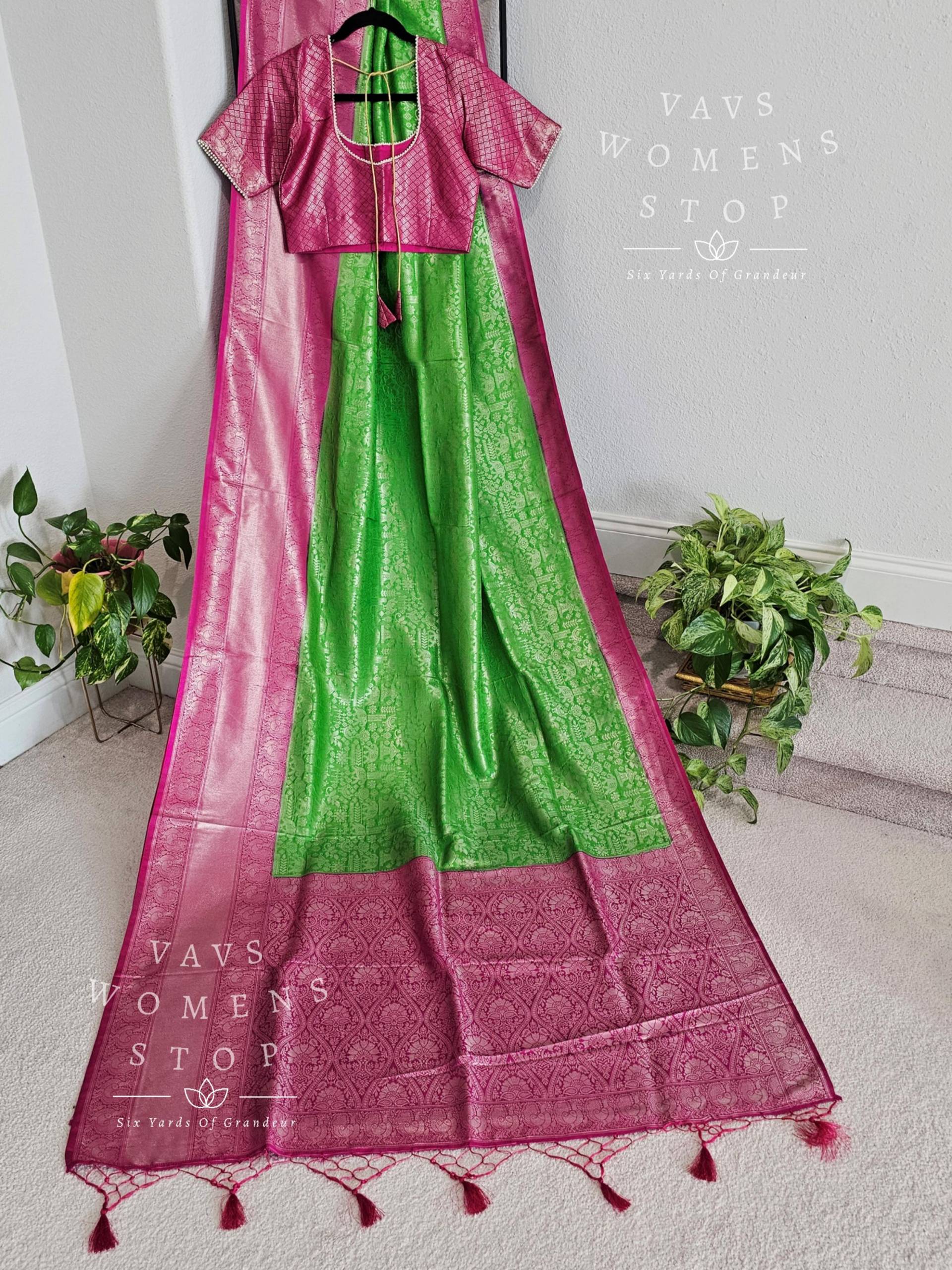 Benarasi Kubera Pattu Seide Saree - Bluse Größe 36 Erweitert Bis 42 Versandfertig Aus Prosper, Texas Von Vavs Womens Stop Benarasi Kubera Pattu Seide Saree - Bluse Größe 36 Erweitert Bis 42 Versandfertig Aus Prosper, Texas Von Vavs Womens Stop von VAVSWomensStop