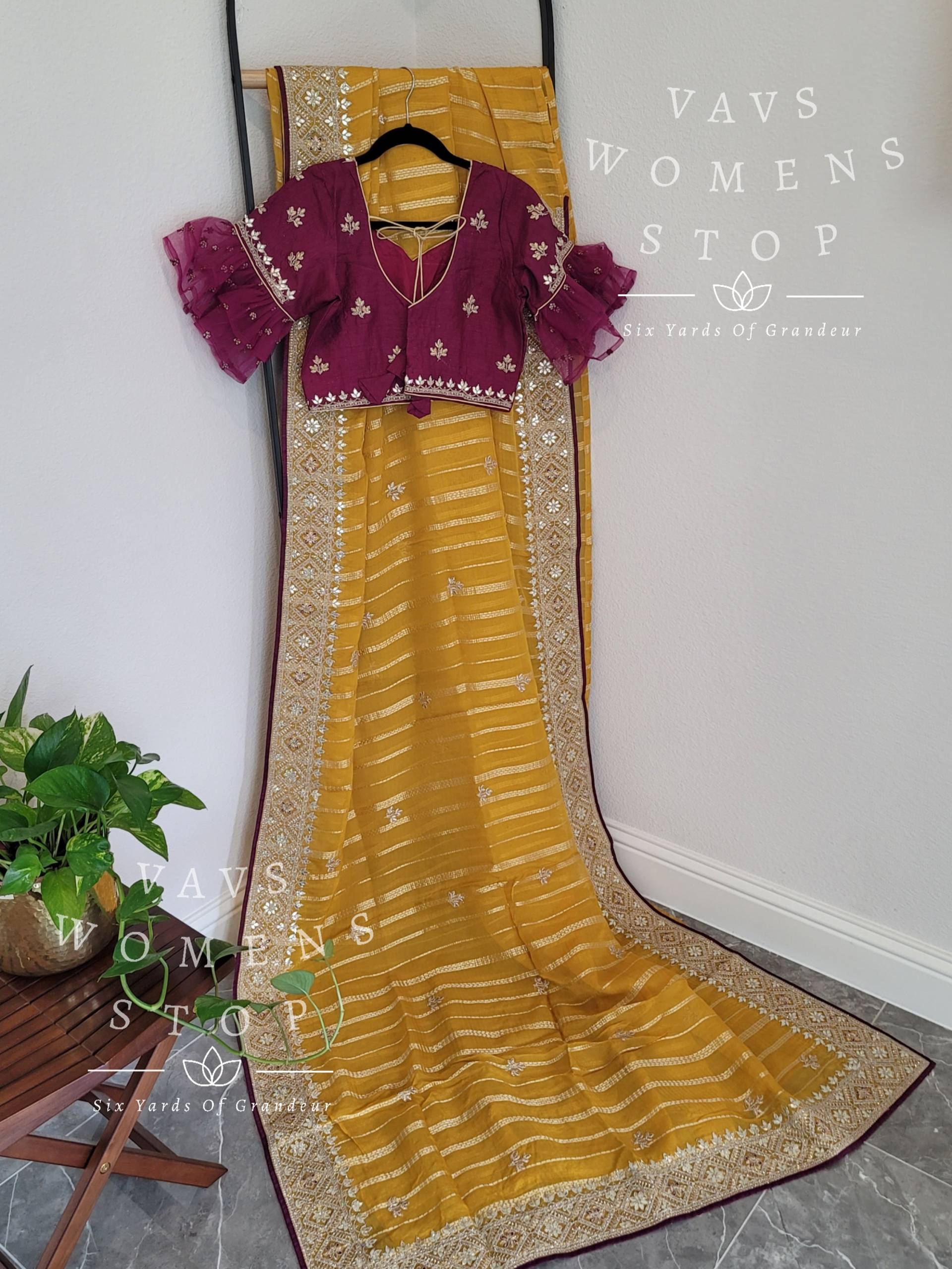 Designer Soft Khaddi Organza Gota Patti Borte Saree - Bluse Größe 38 Erweitert Bis 44 Versandfertig Aus Texas, Usa, Von Vavs Womens Stop von VAVSWomensStop