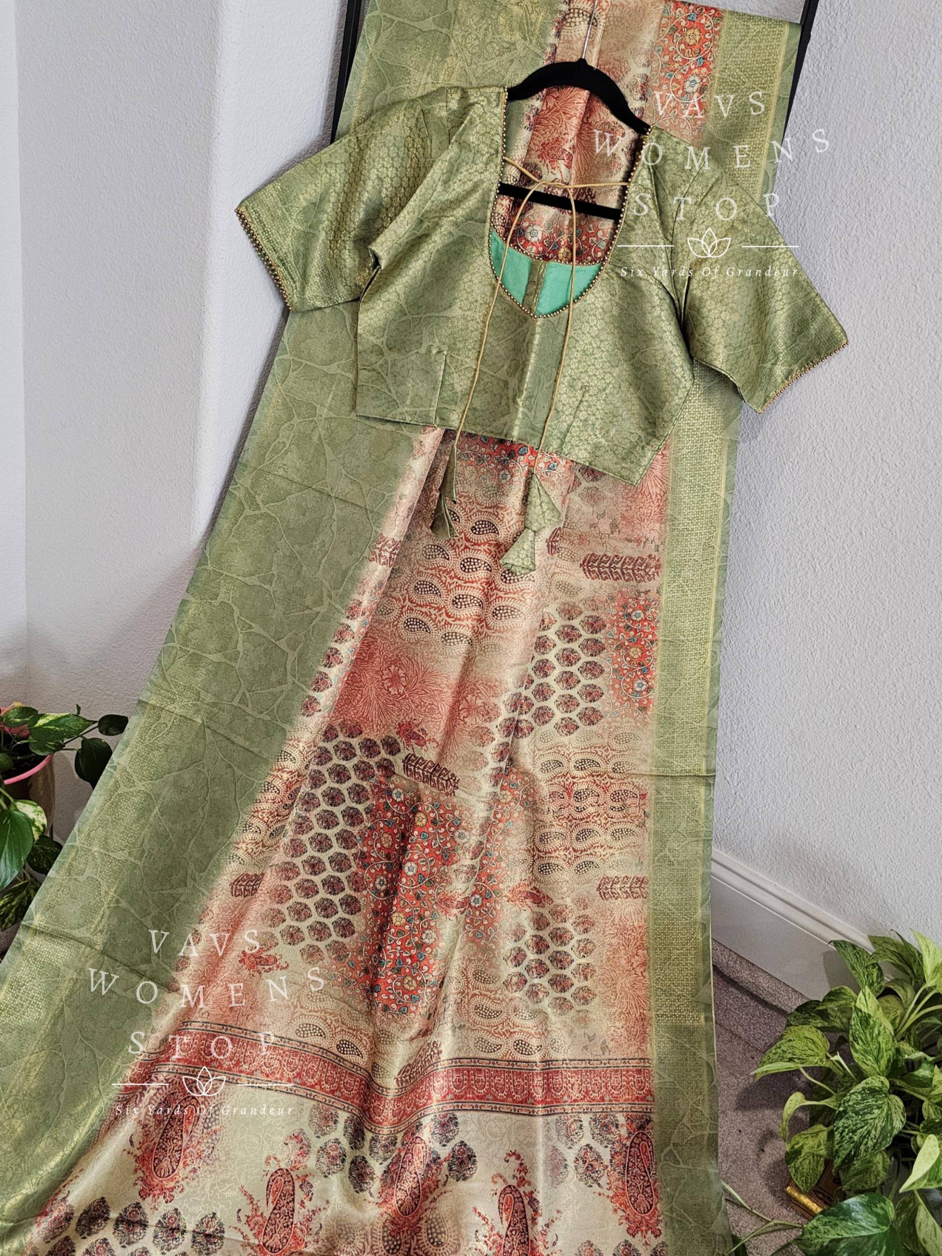 Kalamkari Print Semi Benarasi Kubera Seide Saree - Bluse Größe 38 Erweitert Bis 44 Versandfertig Aus Prosper, Texas Von Vavs Womens Stop Kalamkari Print Semi Benarasi Kubera Seide Saree - Bluse Größe 38 Erweitert Bis 44 Versandfertig Aus Prosper, Texas Von Vavs Womens Stop von VAVSWomensStop