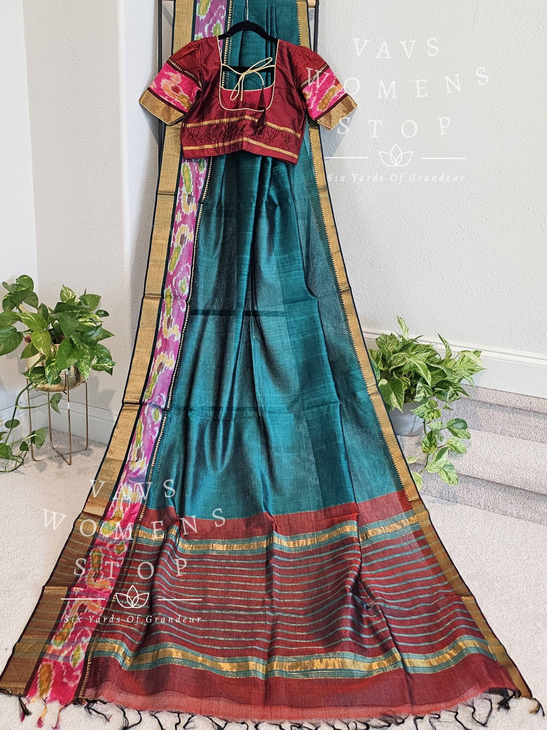 Mangalagiri Pattu Pochampally Borte Saree - Bluse Gr. 36 Erweiterbar Bis 42 Versandfertig Aus Texas, Usa Von Vavs Womens Stop von VAVSWomensStop