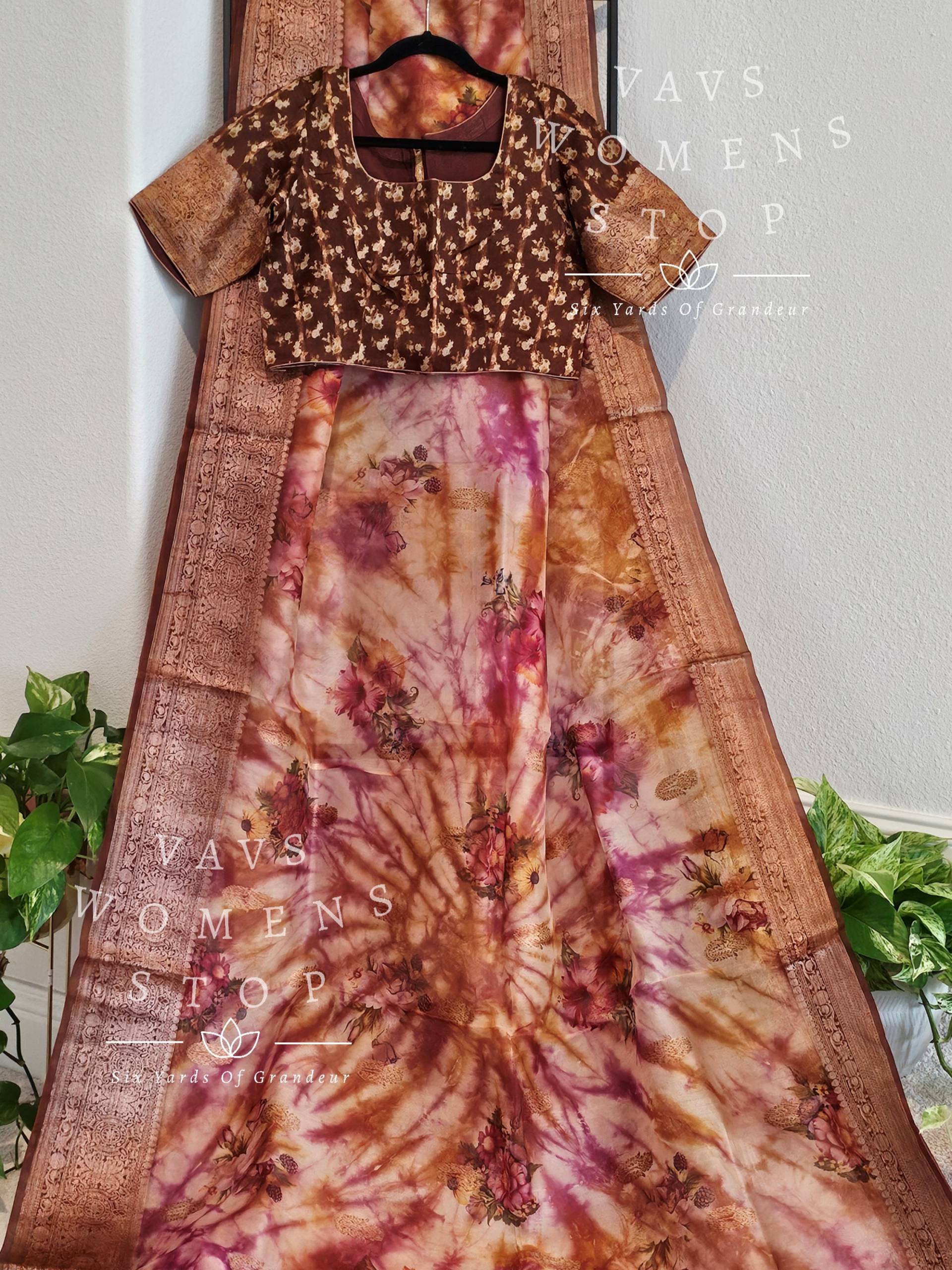 Reine Organza Designer Blumen Shibori Prints Saree - Bluse Größe 38 Reicht Bis 44 Versandfertig Aus Texas, Usa, Von Vavs Womens Stop von VAVSWomensStop