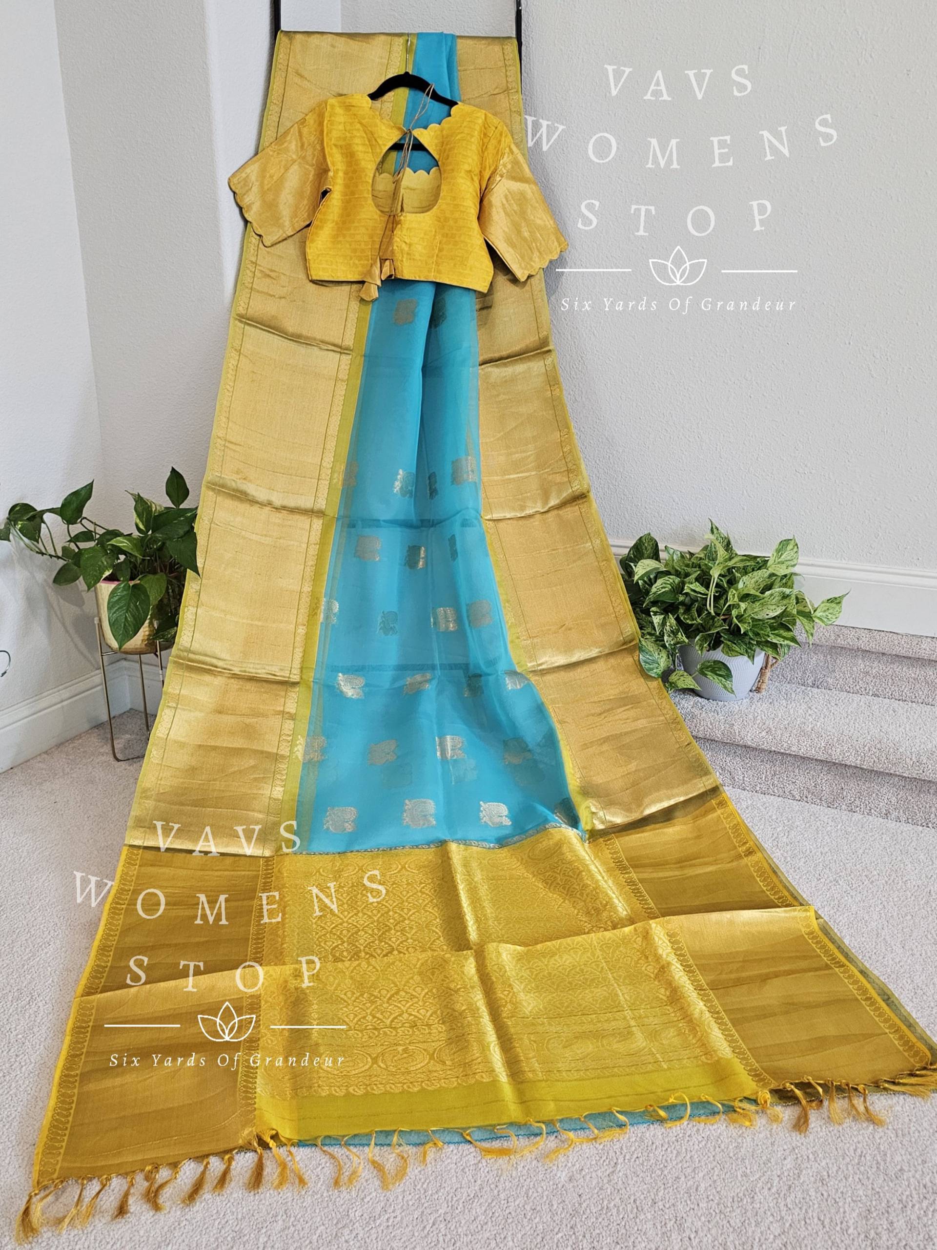 Reine Kanchi Borte Designer Organza Seide Saree - Bluse Größe 40 Reicht Bis 46 Versandfertig Aus Texas, Usa Von Vavs Womens Stop von VAVSWomensStop