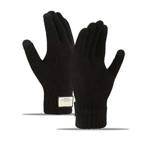 Warme Winterhandschuhe aus Strick, Touchscreen-Handschuhe für Männer und Frauen, Handschuhe mit feinem Fleece-Futter, Einheitsgröße, Winterhandschuhe für Fahren, Arbeit, Fahrrad, Schwarz von VAWSVOCS