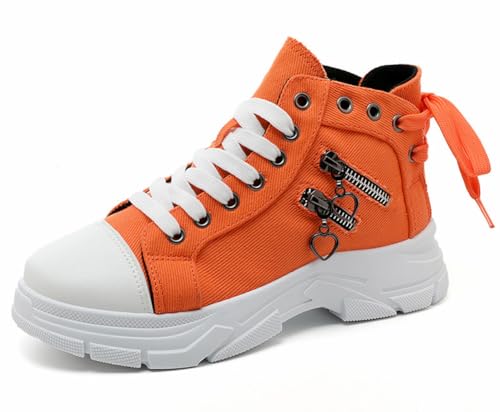 VAXAV Damen Leichte High Top Plateau Canvas Sneakers Atmungsaktive Wanderschuhe, Orange/Abendrot im Zickzackmuster (Sunset Chevron), 35.5 EU von VAXAV