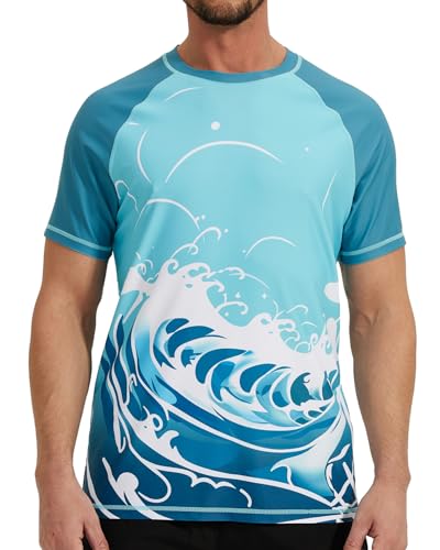UV Shirt Herren UPF 50+ Schwimmshirt Badeshirt Rash Guard Kurzarm, Schnelltrocknend Lockere Passform, Wasser Surfen Strandshirts von VAYAGER