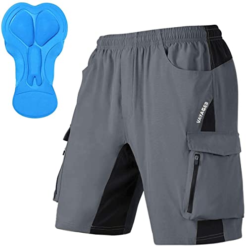 VAYAGER MTB Hose Herren Kurz Radhose, 3D Gepolstert Fahrradhose Mountainbike Fahrrad Shorts für Herren, Schnelltrocknende Outdoor Radlerhose MTB Bike Shorts(Grey-M) von VAYAGER