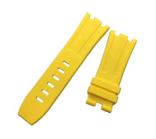 28mm schwarz blau 15703 natur gummi silikon armband männer watch Strap band Compatible With Ap. Schauen Sie den Audemars- und Piguet-Gürtel-Logo-Tools an ( Color : Yellow , Size : Without buckle ) von vazzic