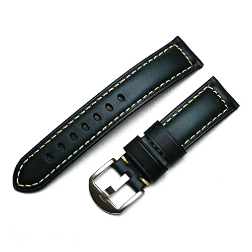 ENICEN 20mm 22mm 24mm 26mm handgefertigte italienische braune schwarze blaue vintage echtes leder uhrbandband pit for panerai Huawei Herrenarmband. (Color : Blue, Size : 24mm) von vazzic