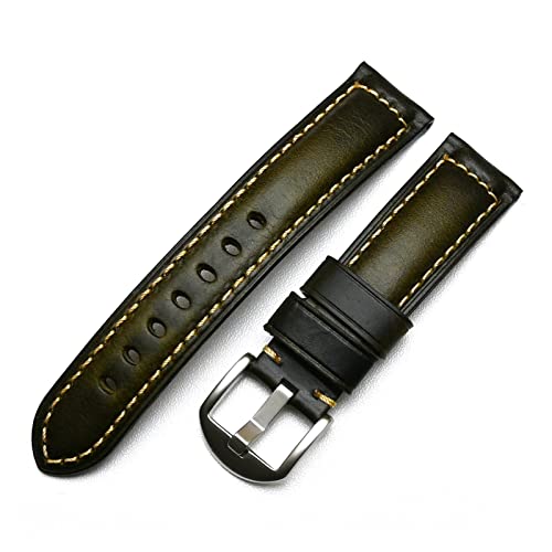 ENICEN 20mm 22mm 24mm 26mm handgefertigte italienische braune schwarze blaue vintage echtes leder uhrbandband pit for panerai Huawei Herrenarmband. (Color : Green, Size : 24mm) von vazzic