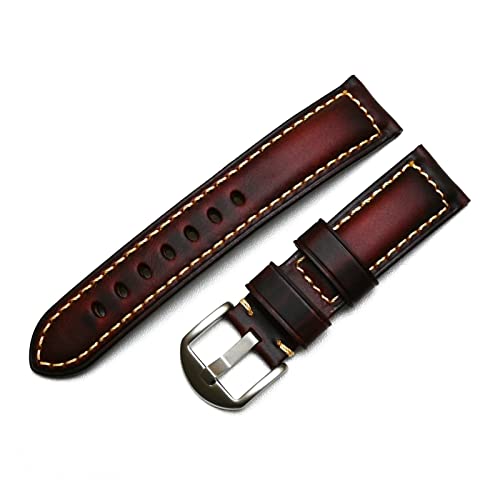 ENICEN 20mm 22mm 24mm 26mm handgefertigte italienische braune schwarze blaue vintage echtes leder uhrbandband pit for panerai Huawei Herrenarmband. (Color : RED, Size : 22mm) von vazzic