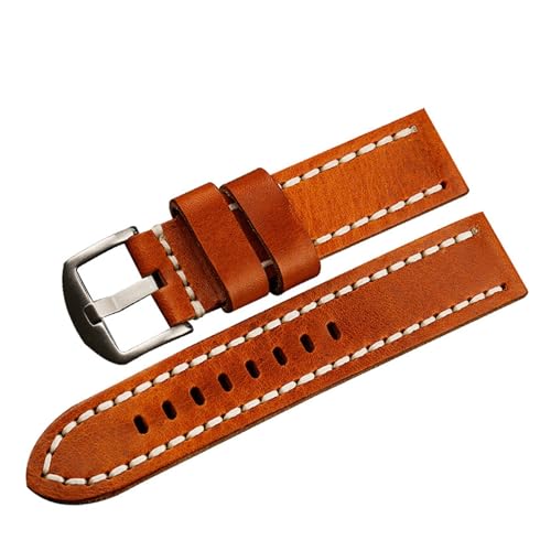 vazzic Gefaltetes Rohlederarmband 20 22 24 26 Mm Orange Kompatibel Mit Dem Dicken Kalbslederarmband Von PAM For Herren (Color : B Silver buckle, Size : 22MM) von vazzic