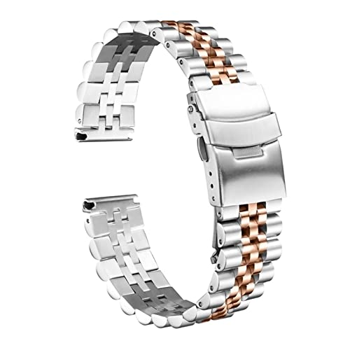 Männer Uhrenband Band Strap Edelstahl Stellungsschlussschließe Geschwindigkeit Meister Handgelenk Frauen Band 18mm 19mm 20mm 22mm 23mm 24mm 26mm 28mm 30mm ( Color : Silver rose gold , Size : 22mm ) von vazzic