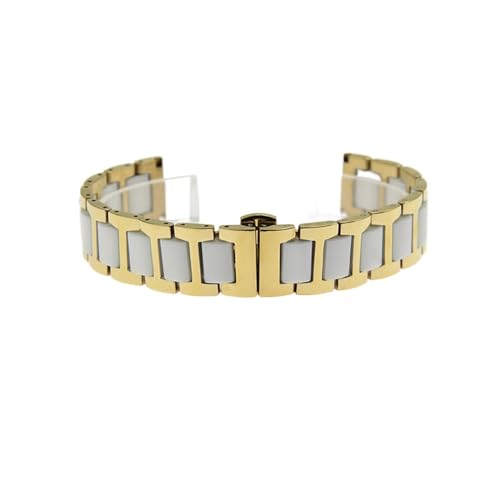 VAZZIC 12 14 16 18 18 20 22 MM Damen Männer Keramik Uhrenarmband Weiche Glatte Füllung Multi-Design Armbandband Edelstahl Gemeinsame Armbänder (Color : Gold-White, Size : 12mm) von vazzic