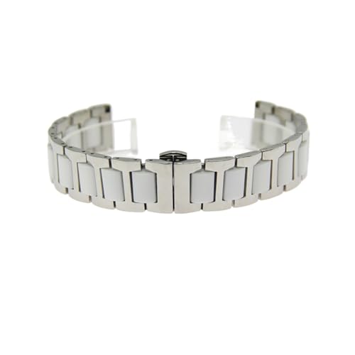 vazzic 12 14 16 18 18 20 22 MM Damen Männer Keramik Uhrenarmband Weiche Glatte Füllung Multi-Design Armbandband Edelstahl Gemeinsame Armbänder (Color : Silver-White, Size : 12mm) von vazzic