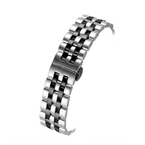 VAZZIC 18mm 19mm 20mm 22mm 24mm Feste Edelstahl Armband Edelstahl Armbanduhren Armbanduhren Hohl gekrümmt Ende (Color : Silver black, Size : 19mm) von VAZZIC