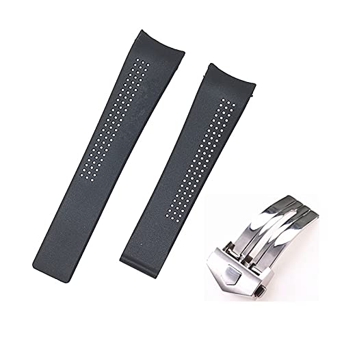 vazzic ENICEN 20mm 22mm Gummi-Silikon-Sport-Edition-Armband Compatible With TAG HEUER Serie Männer Band Watch Strap Atmungsaktive Handgelenk Armband Gürtel F1 (Color : With Silver Clasp, Size : 22mm) von vazzic