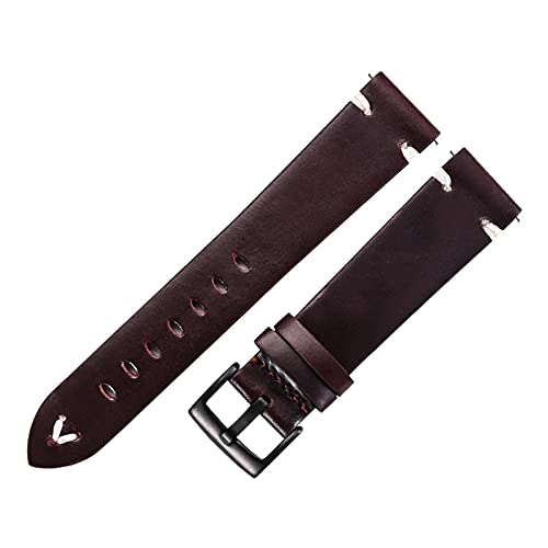 VAZZIC ENICEN Lederarmband Schwarz Dunkelbraunes Öl Wachs Leder Uhrband Italienisch 18mm 20mm 22mm Schnellspanner Uhr Gürtel Rindsleder Handmade (Color : Red wine-black, Size : 20mm) von vazzic