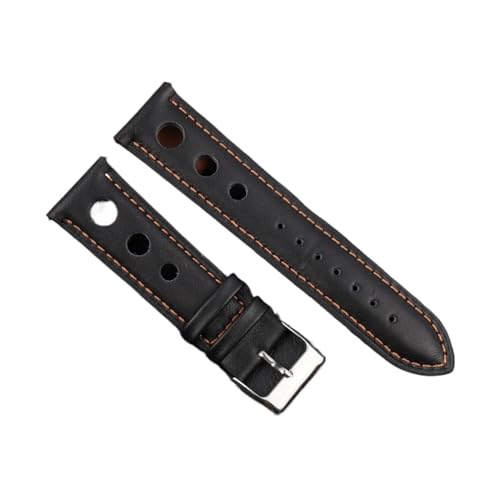 VAZZIC ENICEN Massivfarbband Armband Echtes Leder Handstich Vintage Strap Compatible With Rolex Watch Armbands Gurt 18mm 20mm 22mm 24mm for Männer (Color : Black-OR line, Size : 20mm) von VAZZIC
