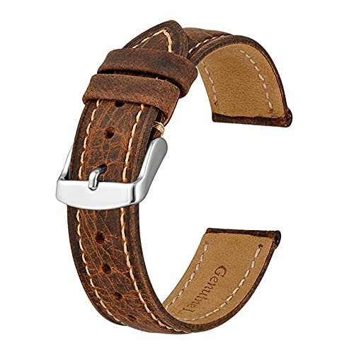 VAZZIC ENICEN Uhrenarmband, 14 mm – 24 mm, Retro-Echtleder, Vintage-Ersatzarmband, kompatibel mit Damen und Herren, polierte Schnalle, 17 mm, Achat von vazzic