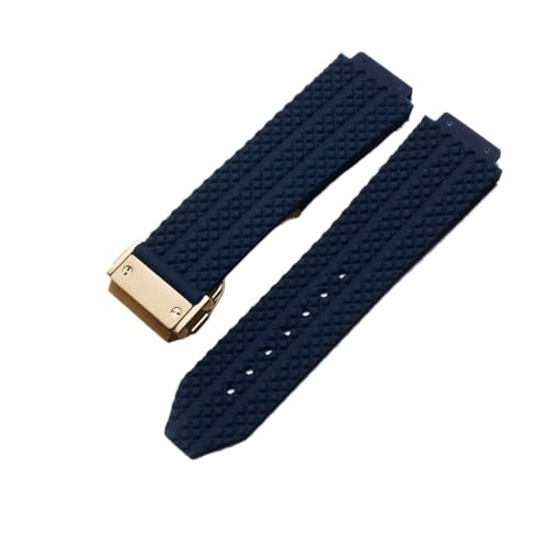 VAZZIC ENICEN Uhrenband Compatible With Hublot Big Bang. Silikon 24 26mm wasserdichte Männer Watch Strap Kette Uhr Zubehör Gummi Uhr Armbandkette (Color : Blue-Gold Clasp, Size : 24mm) von vazzic