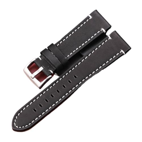 vazzic ENICEN Vintage Echtes Leder Armbands 7 Farben Gürtel 18mm 20mm 22mm 24mm Frauen Männer Rindsleder Uhr Band Strap Zubehör (Color : Black Silver Clasp, Size : 18mm) von vazzic