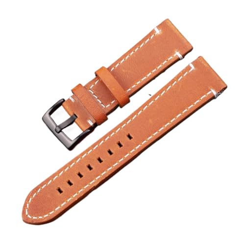 VAZZIC ENICEN Vintage Echtes Leder Armbands 7 Farben Gürtel 18mm 20mm 22mm 24mm Frauen Männer Rindsleder Uhr Band Strap Zubehör (Color : Yellow Brown Black, Size : 18mm) von vazzic