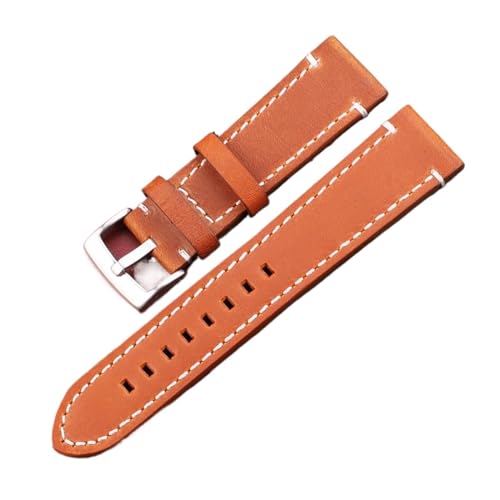 vazzic ENICEN Vintage Echtes Leder Armbands 7 Farben Gürtel 18mm 20mm 22mm 24mm Frauen Männer Rindsleder Uhr Band Strap Zubehör (Color : Yellow Brown Silver, Size : 24mm) von vazzic