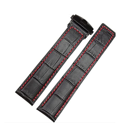 VAZZIC Echtes Leder Armband 19mm 20mm 22m Compatible With Tag Heuer Uhrenarmband Männer Armbanduhren Band Zubehör Falten Schnalle Leder Watch Strap (Color : Black red black, Size : 22mm) von vazzic