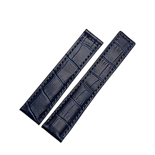 VAZZIC Echtes Leder Armband 19mm 20mm 22m Compatible With Tag Heuer Uhrenarmband Männer Armbanduhren Band Zubehör Falten Schnalle Leder Watch Strap (Color : Blue no buckle, Size : 19mm) von vazzic