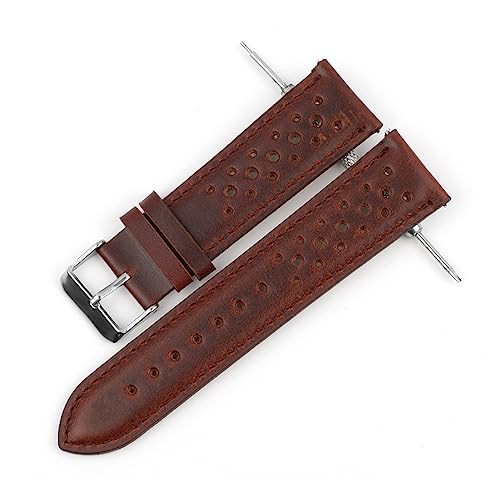 VAZZIC Echtes Leder Uhrenarmband Poröse atmungsaktive Uhrband 18mm 20mm 22mm 24mm handgefertigte Nähen Watch Armbänder Ersatz (Color : Red, Size : 22mm) von VAZZIC