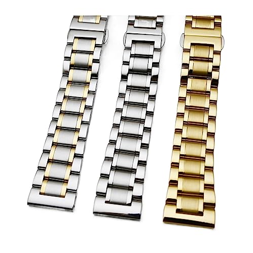 vazzic Edelstahl Uhrenarmband Strap 12/14/16/18 / 19/20/20/12/21/22/4mm Mens Massivmetall Armband Silber Schwarzes Gold Kompatibel mit Quarzuhr (Color : Silver gold, Size : 24mm) von vazzic