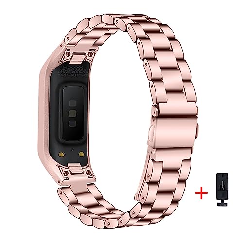 ENICEN Uhrband + Fall Compatible With Samsung Galaxy Fit-e SM-R375 R375 Intelligente Uhr Armband Mode Frauen Damen Handgelenk Band Voller Edelstahl (Color : Rose pink) von vazzic