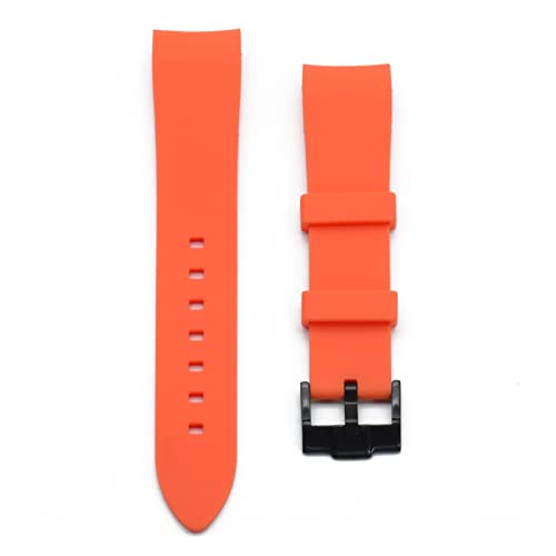 vazzic Gebogenes Ende 20mm 22mm Gummi-Uhr-Armband wasserdichte Silikon-Uhr-Bands-Silber/schwarze Schnalle Compatible With Omega-Marken-Uhren-Band (Color : Orange Black clasp, Size : 22mm) von vazzic