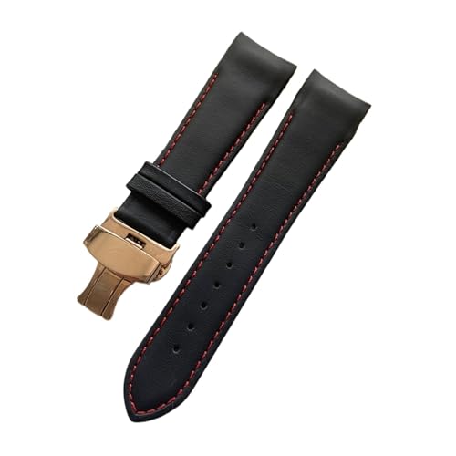 vazzic Handgefertigtes Echtleder-Uhrenarmband Mit Gebogenem Ende, 22 Mm, 23 Mm, 24 Mm, Kompatibel Mit Tissot T035 Uhrenarmband, Armband Mit Stahlschnalle (Color : Red line RS clasp, Size : 23mm) von vazzic