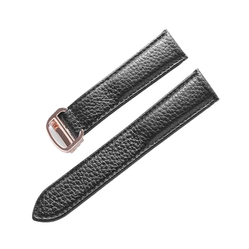 VAZZIC Litsche-Korn-Rinds-Rindsriemenriemen-Männer und Frauen kompatibel mit Cartier-Tank-Tank SOLO Londoner Leder Watchkette Zubehör (Color : Black rose buckle, Size : 19mm) von vazzic