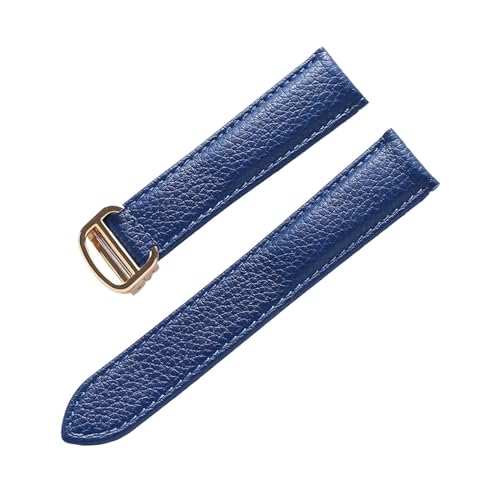 VAZZIC Litsche-Korn-Rinds-Rindsriemenriemen-Männer und Frauen kompatibel mit Cartier-Tank-Tank SOLO Londoner Leder Watchkette Zubehör (Color : Blue gold buckle, Size : 17mm) von VAZZIC