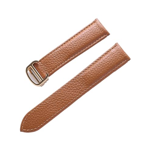 VAZZIC Litsche-Korn-Rinds-Rindsriemenriemen-Männer und Frauen kompatibel mit Cartier-Tank-Tank SOLO Londoner Leder Watchkette Zubehör (Color : Brown gold buckle, Size : 17mm) von vazzic