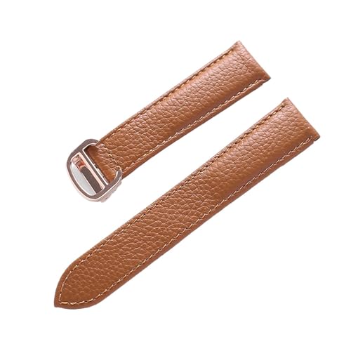 VAZZIC Litsche-Korn-Rinds-Rindsriemenriemen-Männer und Frauen kompatibel mit Cartier-Tank-Tank SOLO Londoner Leder Watchkette Zubehör (Color : Brown rose buckle, Size : 22mm) von vazzic