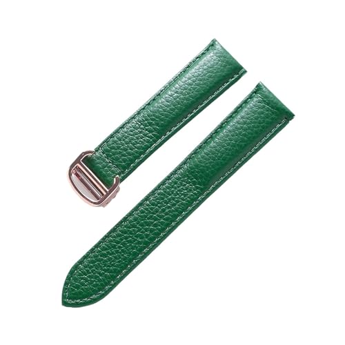 VAZZIC Litsche-Korn-Rinds-Rindsriemenriemen-Männer und Frauen kompatibel mit Cartier-Tank-Tank SOLO Londoner Leder Watchkette Zubehör (Color : Green rose buckle, Size : 14mm) von VAZZIC