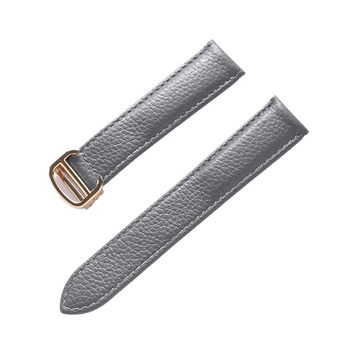 VAZZIC Litsche-Korn-Rinds-Rindsriemenriemen-Männer und Frauen kompatibel mit Cartier-Tank-Tank SOLO Londoner Leder Watchkette Zubehör (Color : Grey gold buckle, Size : 17mm) von VAZZIC