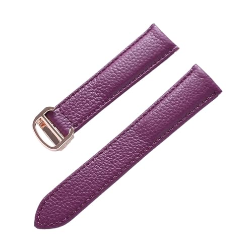 VAZZIC Litsche-Korn-Rinds-Rindsriemenriemen-Männer und Frauen kompatibel mit Cartier-Tank-Tank SOLO Londoner Leder Watchkette Zubehör (Color : Purple rose buckle, Size : 17mm) von VAZZIC