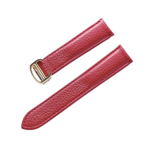 VAZZIC Litsche-Korn-Rinds-Rindsriemenriemen-Männer und Frauen kompatibel mit Cartier-Tank-Tank SOLO Londoner Leder Watchkette Zubehör (Color : Red gold buckle, Size : 14mm) von VAZZIC