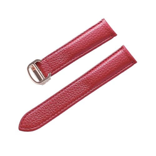 VAZZIC Litsche-Korn-Rinds-Rindsriemenriemen-Männer und Frauen kompatibel mit Cartier-Tank-Tank SOLO Londoner Leder Watchkette Zubehör (Color : Red rose buckle, Size : 14mm) von VAZZIC