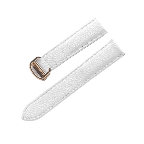 VAZZIC Litsche-Korn-Rinds-Rindsriemenriemen-Männer und Frauen kompatibel mit Cartier-Tank-Tank SOLO Londoner Leder Watchkette Zubehör (Color : White gold buckle, Size : 17mm) von VAZZIC