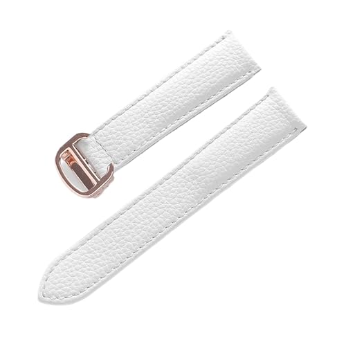 VAZZIC Litsche-Korn-Rinds-Rindsriemenriemen-Männer und Frauen kompatibel mit Cartier-Tank-Tank SOLO Londoner Leder Watchkette Zubehör (Color : White rose buckle, Size : 14mm) von VAZZIC