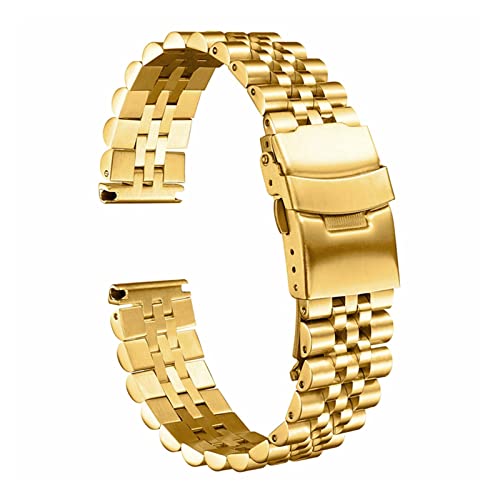 vazzic Männer Uhrenband Band Strap Edelstahl Stellungsschlussschließe Geschwindigkeit Meister Handgelenk Frauen Band 18mm 19mm 20mm 22mm 23mm 24mm 26mm 28mm 30mm (Color : Gold, Size : 18mm) von vazzic