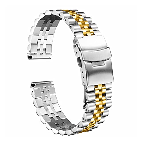 vazzic Männer Uhrenband Band Strap Edelstahl Stellungsschlussschließe Geschwindigkeit Meister Handgelenk Frauen Band 18mm 19mm 20mm 22mm 23mm 24mm 26mm 28mm 30mm (Color : Silver gold, Size : 30mm) von vazzic